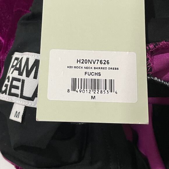 NWT Pam & Gela Velvet Shirred Dress - Fuchsia - Medium - Picture 11 of 16